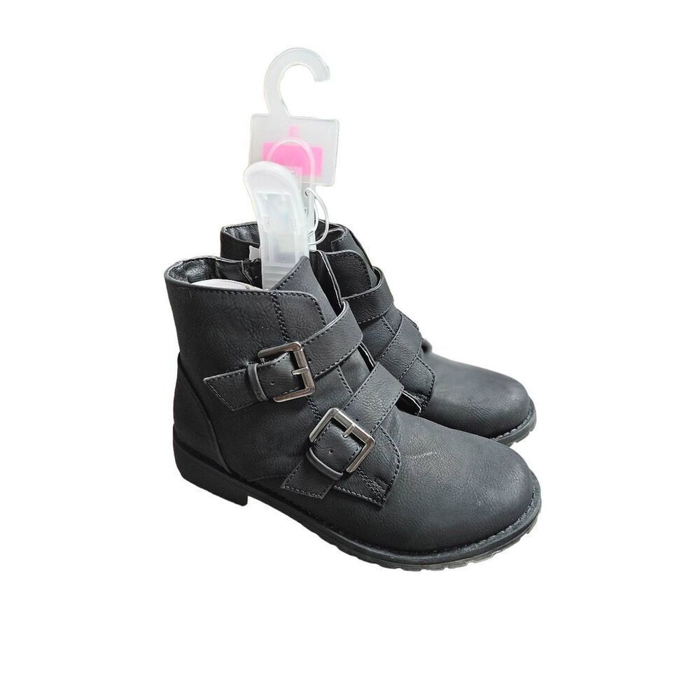 The Children’s Place Double Buckle Black Ankle Boots Girls Size 3 NWOT